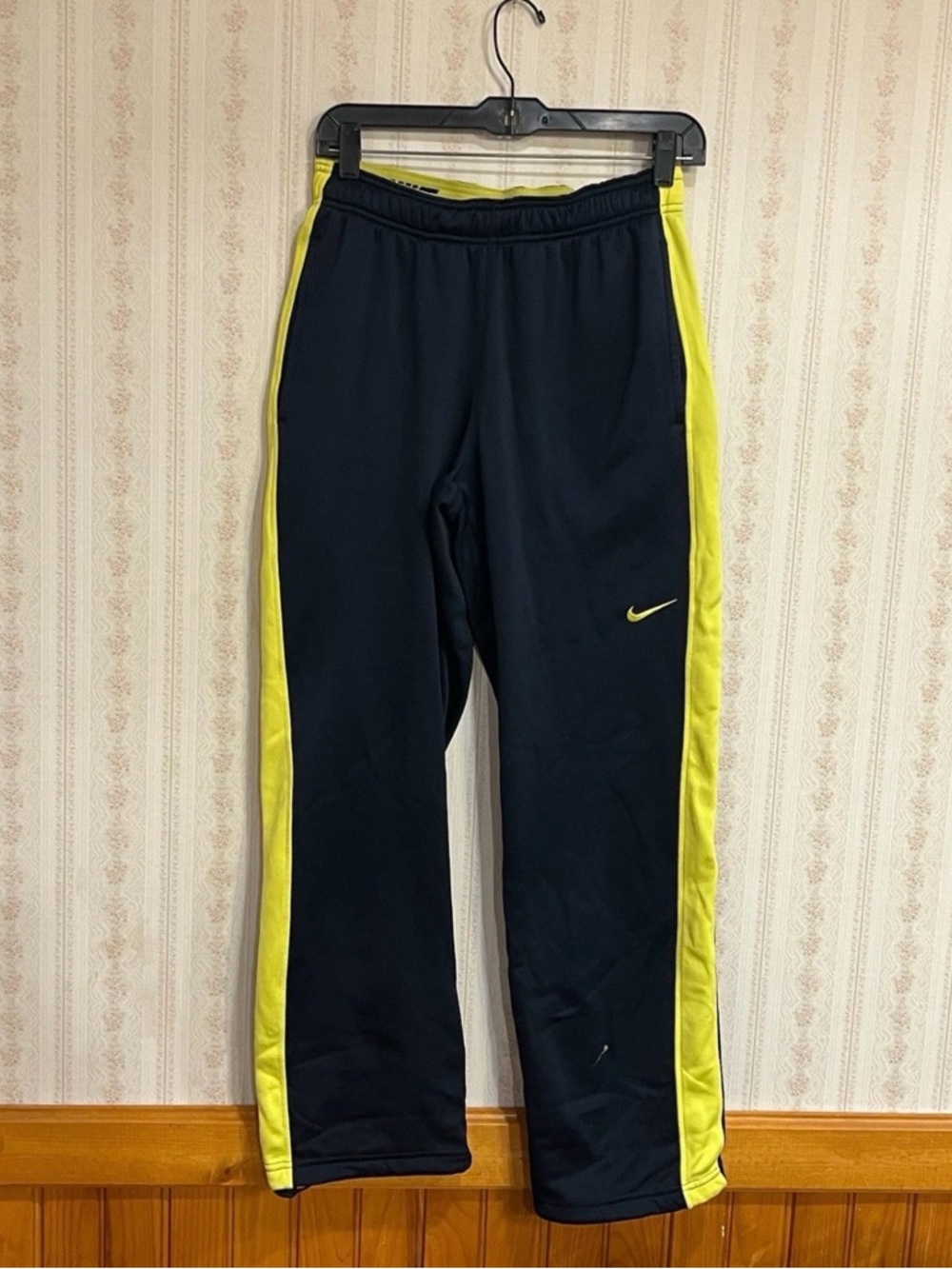 Nike Black Track Pants with Neon Yellow Side Panels
